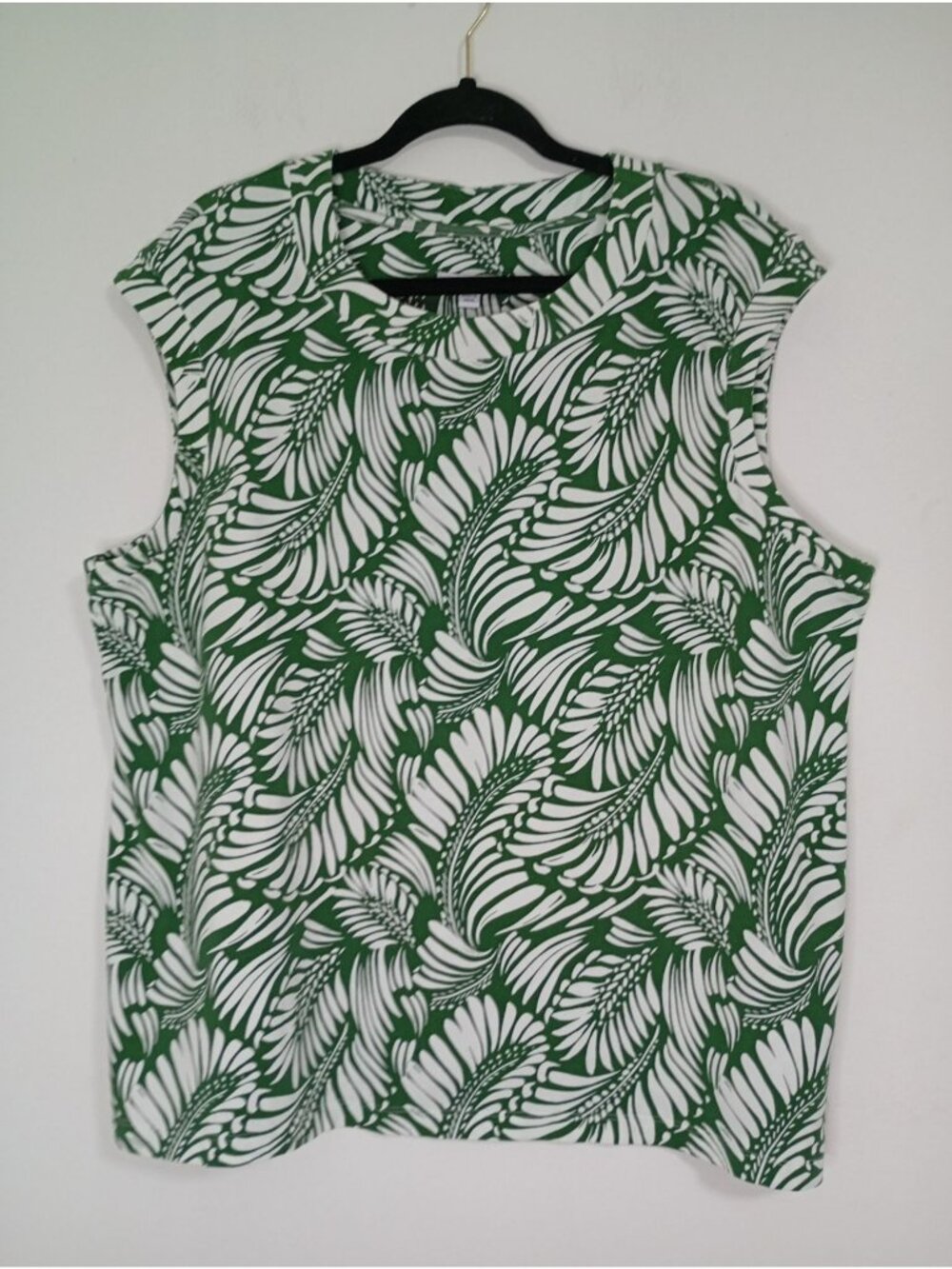 Chicos Green White Leaf Print Sleeveless Top Size 4 US XXL 95% Cotton Womens